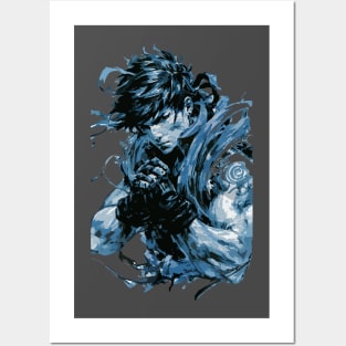 Ryu from Street Fighter in Fighting Pose with Furious Face in Ink Painting Style Posters and Art